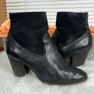 Frye Short Suede Boots Tessa Zip Svlos black Vintage Oiled Leather Sz 10