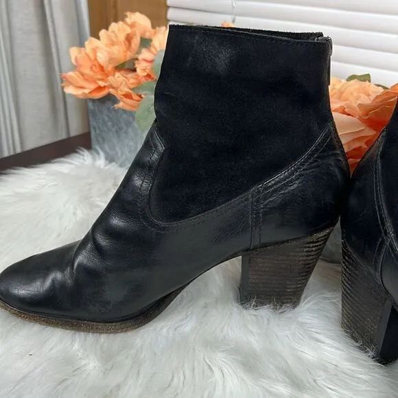 Frye Short Suede Boots Tessa Zip Svlos black Vintage Oiled Leather Sz 10