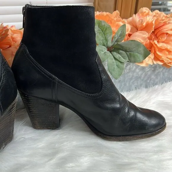 Frye Short Suede Boots Tessa Zip Svlos black Vintage Oiled Leather Sz 10