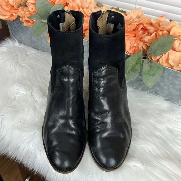Frye Short Suede Boots Tessa Zip Svlos black Vintage Oiled Leather Sz 10