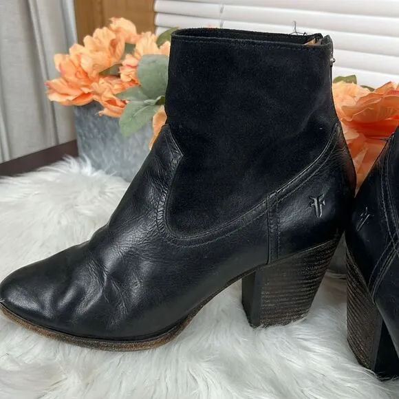 Frye Short Suede Boots Tessa Zip Svlos black Vintage Oiled Leather Sz 10