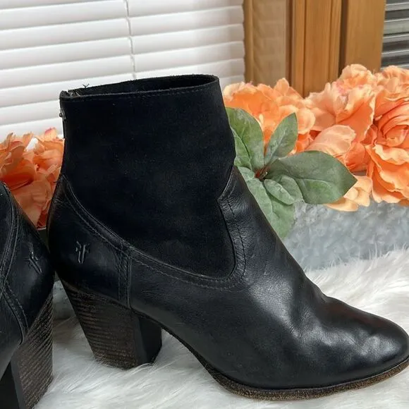 Frye Short Suede Boots Tessa Zip Svlos black Vintage Oiled Leather Sz 10