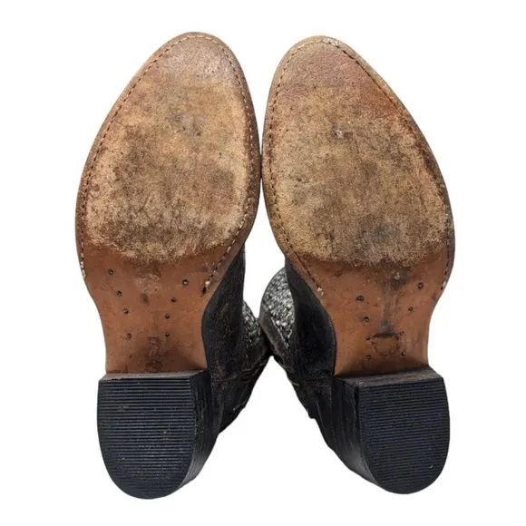 Frye Silver and Brown Heeled Boots with Studded Embellishments