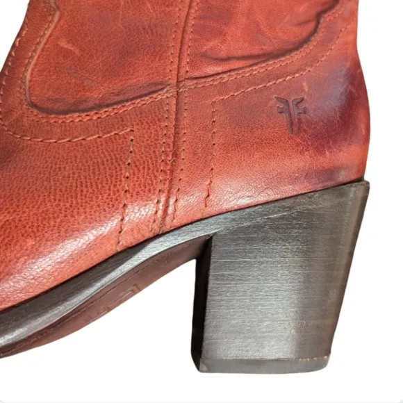 Frye Tabitha Pull-On Short Western Boots 6.5 Cognac Leather Ankle Booties