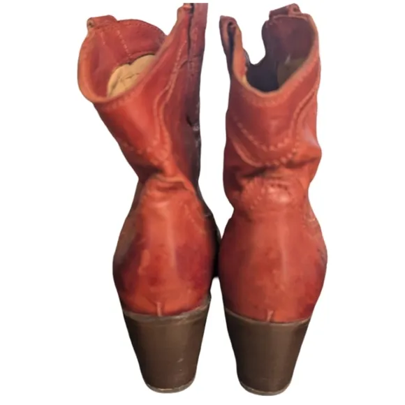 Frye Tabitha Pull-On Short Western Boots 6.5 Cognac Leather Ankle Booties