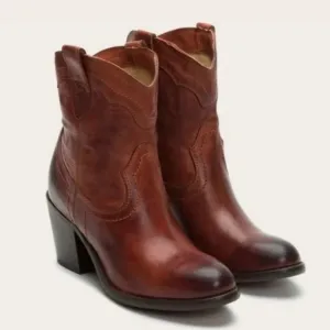 Frye Tabitha Pull-On Short Western Boots 6.5 Cognac Leather Ankle Booties
