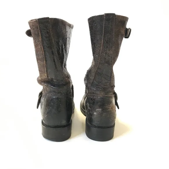 Frye Veronica Harness Distressed Boots Womens 7 Brown Leather Buckle Short Boho