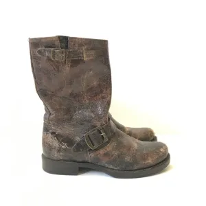 Frye Veronica Harness Distressed Boots Womens 7 Brown Leather Buckle Short Boho