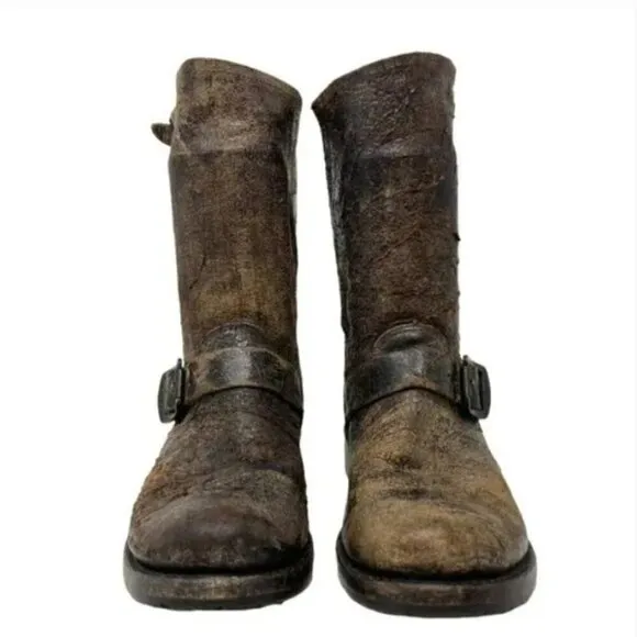 Frye Veronica Short Brown Distressed Leather Slouch Boots - Size 8.5
