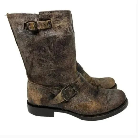 Frye Veronica Short Brown Distressed Leather Slouch Boots - Size 8.5
