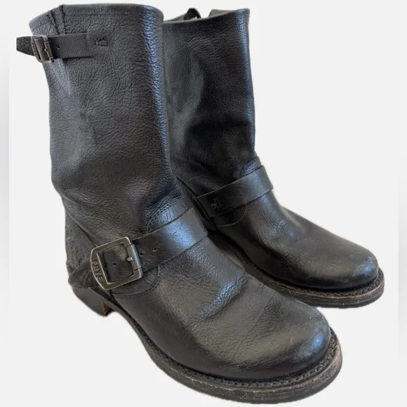 Frye Veronica Short Harness Black Leather Moto Biker Boots Size 6.5