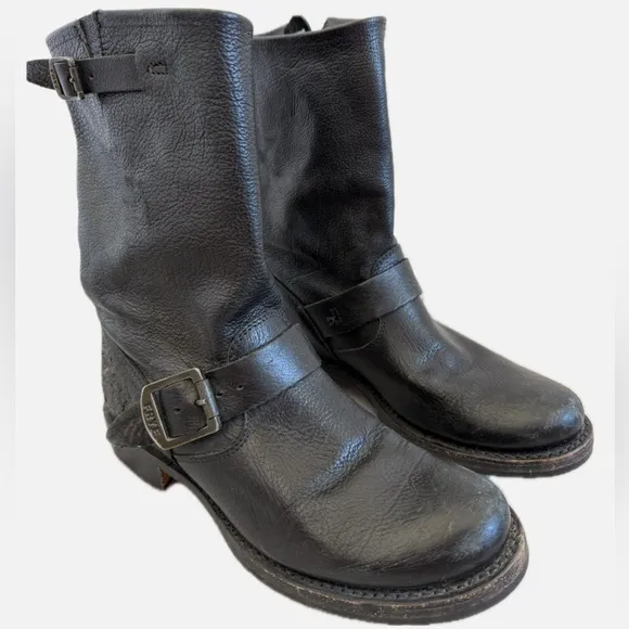 Frye Veronica Short Harness Black Leather Moto Biker Boots Size 6.5