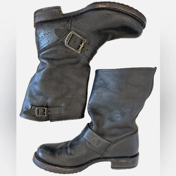 Frye Veronica Short Harness Black Leather Moto Biker Boots Size 6.5