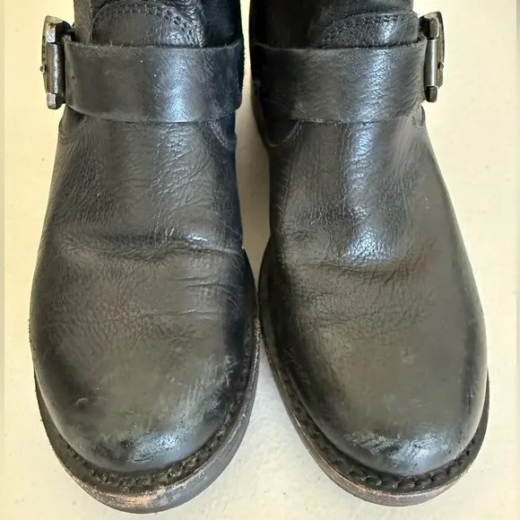 Frye Veronica Short Harness Black Leather Moto Biker Boots Size 6.5