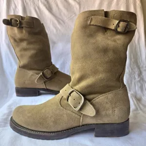 Frye Veronica Short Slouch Womens Suede Engineer Moto Harness Boots Tan Size 8.5