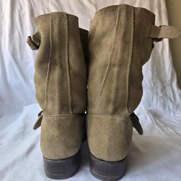 Frye Veronica Short Slouch Womens Suede Engineer Moto Harness Boots Tan Size 8.5