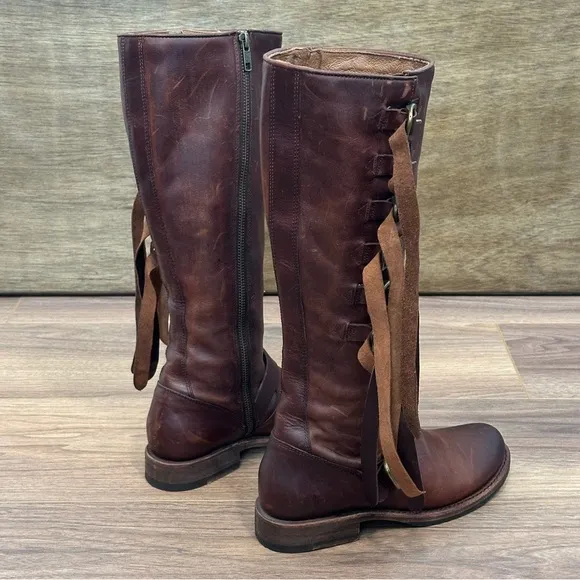 Frye Veronica Strap Tall Leather Boots in Brown Size 7