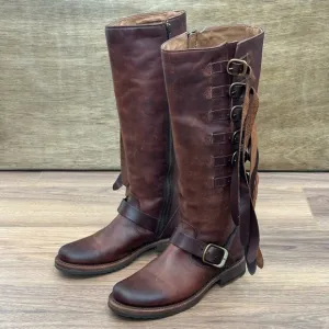 Frye Veronica Strap Tall Leather Boots in Brown Size 7