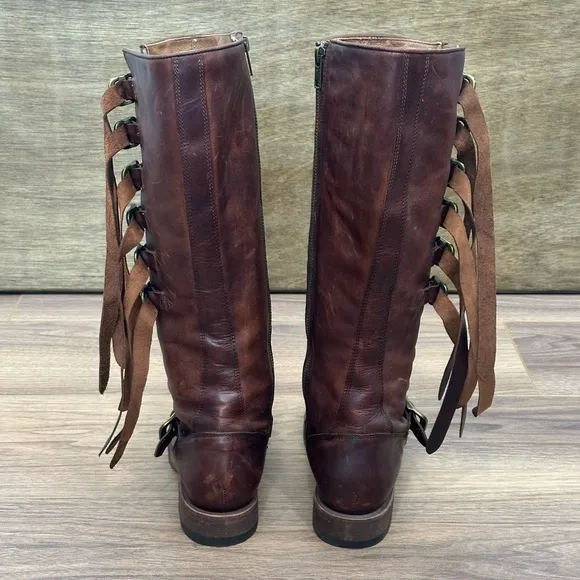 Frye Veronica Strap Tall Leather Boots in Brown Size 7