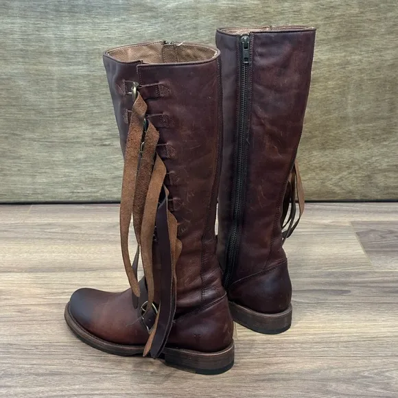 Frye Veronica Strap Tall Leather Boots in Brown Size 7