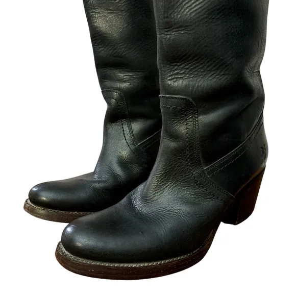Frye Women's Jane Tall Riding Cuff Black Leather Knee-High Boots 5.5