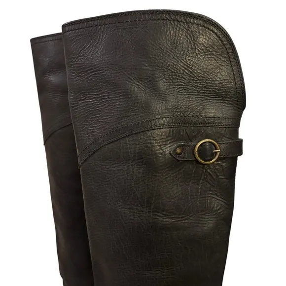 Frye Women's Jane Tall Riding Cuff Black Leather Knee-High Boots 5.5