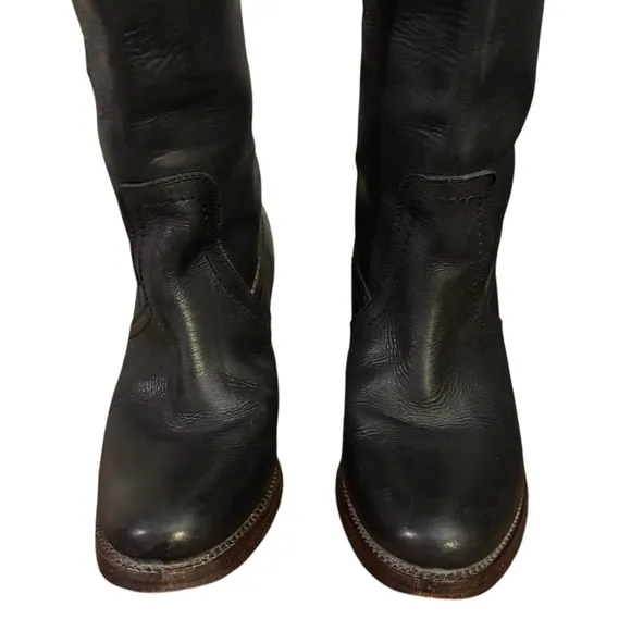 Frye Women's Jane Tall Riding Cuff Black Leather Knee-High Boots 5.5
