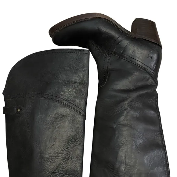 Frye Women's Jane Tall Riding Cuff Black Leather Knee-High Boots 5.5