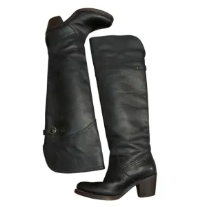 Frye Women's Jane Tall Riding Cuff Black Leather Knee-High Boots 5.5