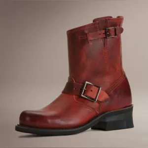 Frye Women's Karla Engineer Short Boot in Burnt Red Old Town
