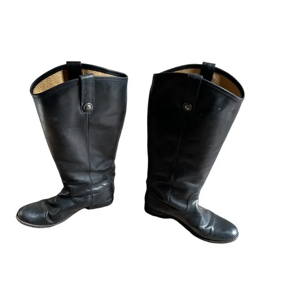 Frye Women’s Melissa‎ Button Leather Tall Riding Boots Black Size 9B