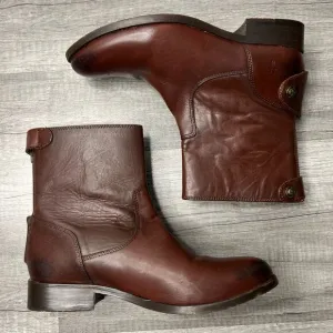 FRYE Womens Melissa Leather Button Zip Short Brown Boots Western Size 6