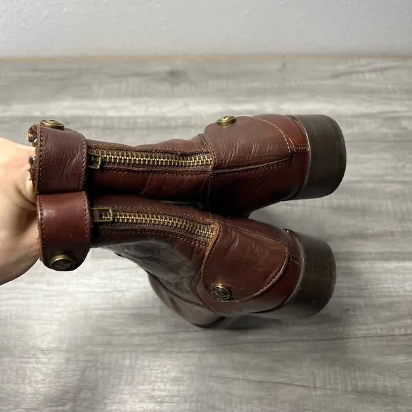 FRYE Womens Melissa Leather Button Zip Short Brown Boots Western Size 6