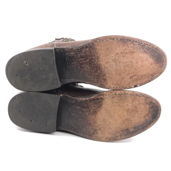 Frye Wyatt Disc Distressed Western Ankle Boots 7B