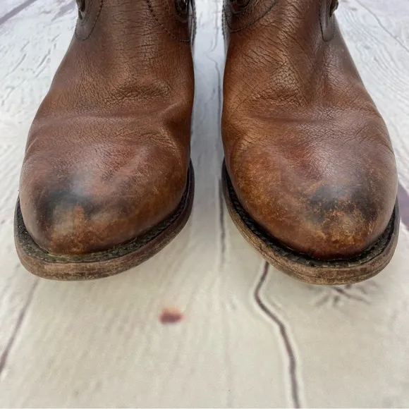 Frye Wyatt Disc Studded Ankle Western Boots Brown Leather Size 7.5
