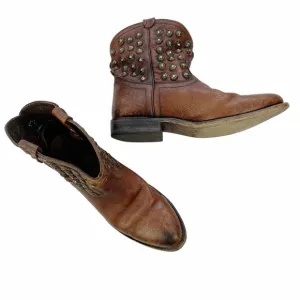 Frye Wyatt Disc Studded Ankle Western Boots Brown Leather Size 7.5
