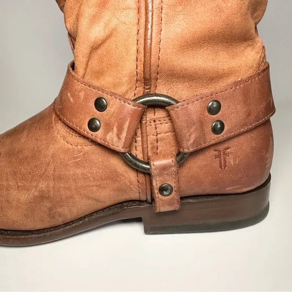 Frye Wyatt Harness Short Boots in Cognac. Women’s Size 7