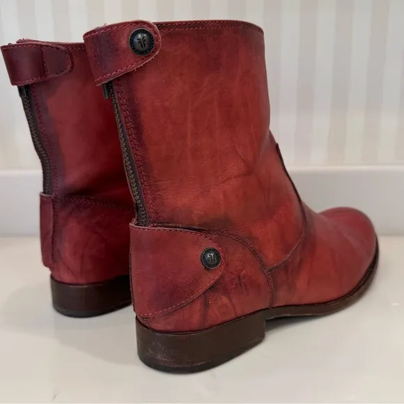 Frye Zip Back Cognac Leather Ankle Boots Size 8 1/2B Narrow