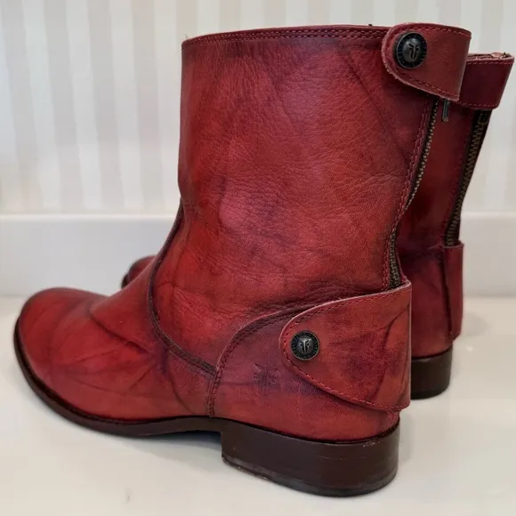 Frye Zip Back Cognac Leather Ankle Boots Size 8 1/2B Narrow