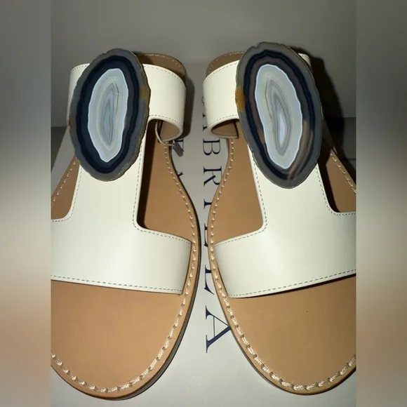 Gabriela Hearst Hades agate embellished sandals, size 40(US9,5-10). White