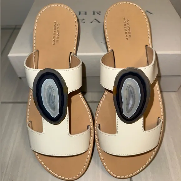 Gabriela Hearst Hades agate embellished sandals, size 40(US9,5-10). White