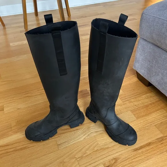 Ganni Black Tall Rubber Boots