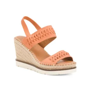GENTLE SOULS peach Leather Elyssa Dual Band Braided Wedge Sandals