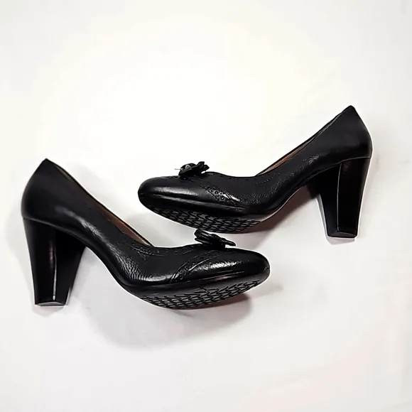 Geox Respira Black Leather Womens Heels Size 6