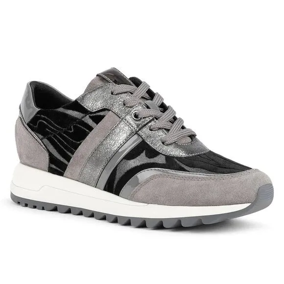 Geox Tabelya Sneakers Dark Grey, Black Velvet ,Suede Comfort Tennis Shoes 7 $170
