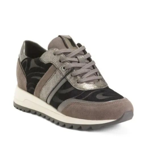 Geox Tabelya Sneakers Dark Grey, Black Velvet ,Suede Comfort Tennis Shoes 7 $170