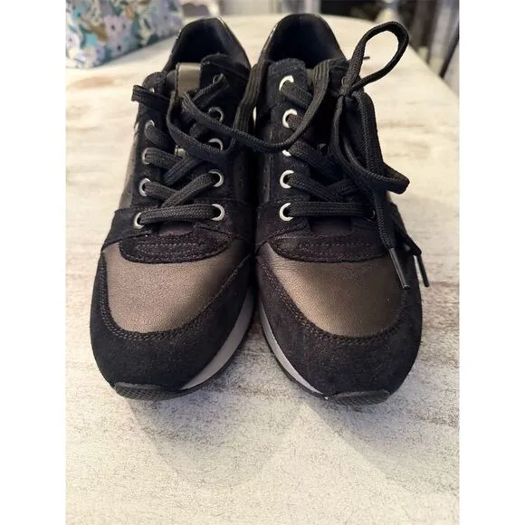 Geox Women's Black Wedge Sneakers Breathable Casual Shoes Size 9