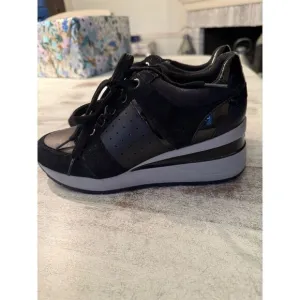 Geox Women's Black Wedge Sneakers Breathable Casual Shoes Size 9
