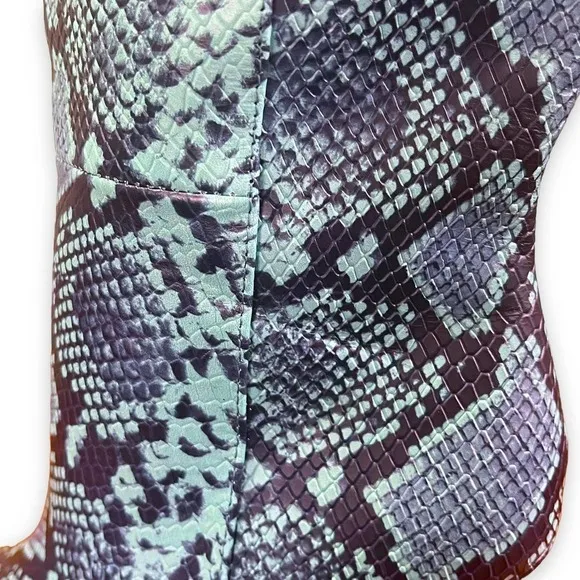 Gianni Bini Lennoxe Snake Print Leather Tall 4&quot; Heel Black Teal Boots 6.5 NWT