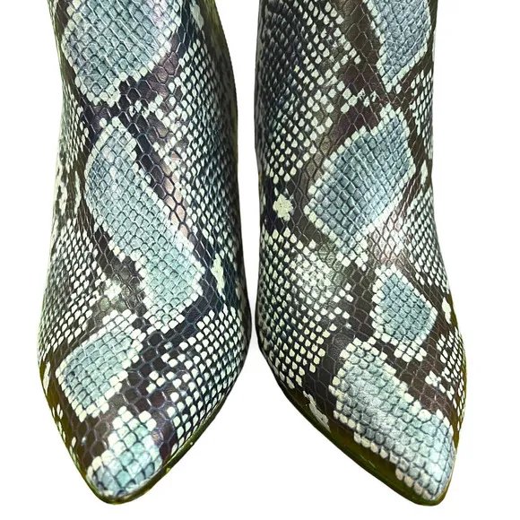 Gianni Bini Lennoxe Snake Print Leather Tall 4&quot; Heel Black Teal Boots 6.5 NWT
